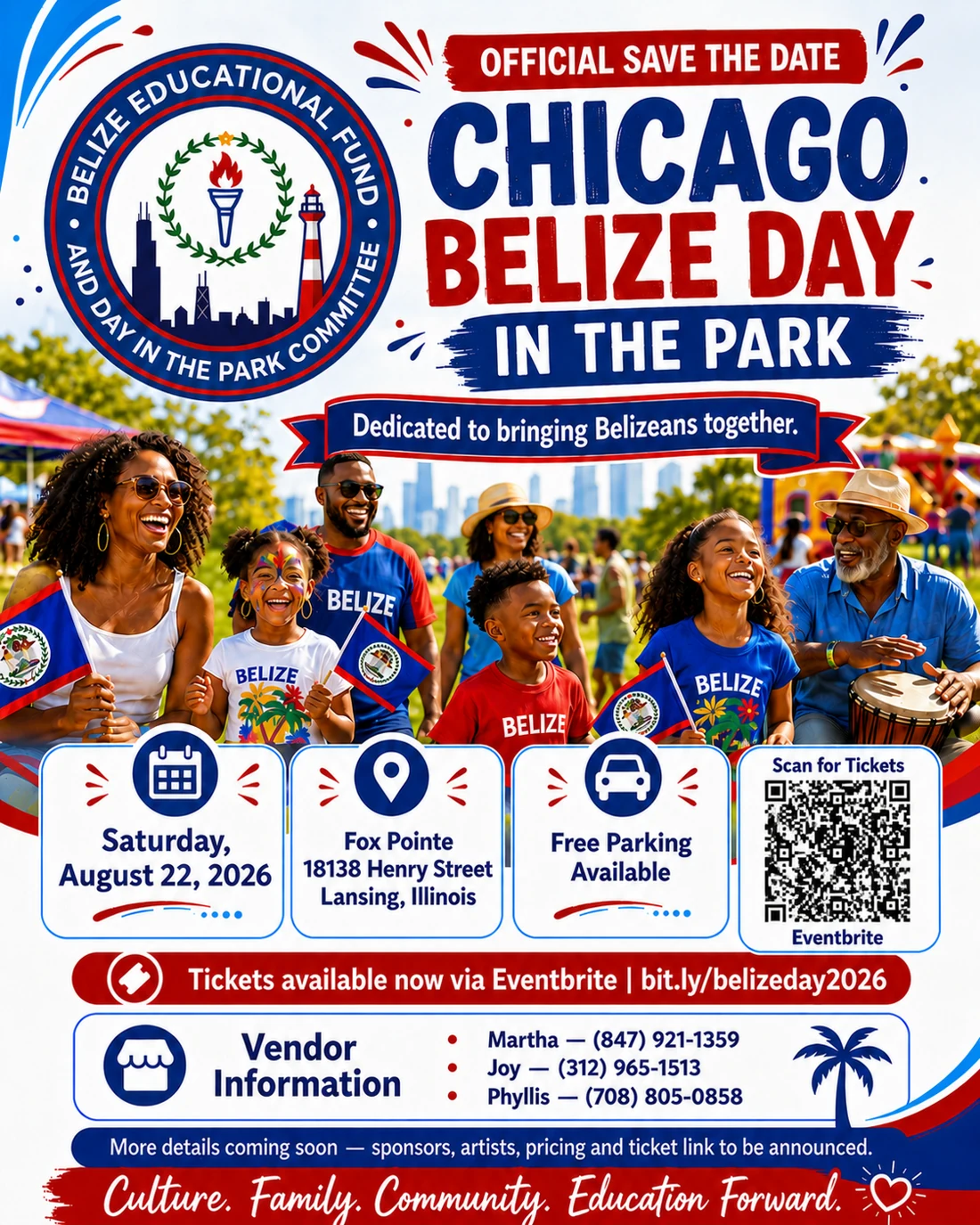 Official Save the Date flyer with event details and QR code